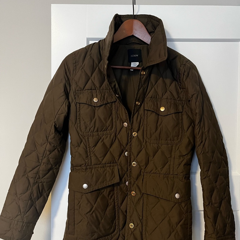J. Crew Quilted Jacket in Olive Green
